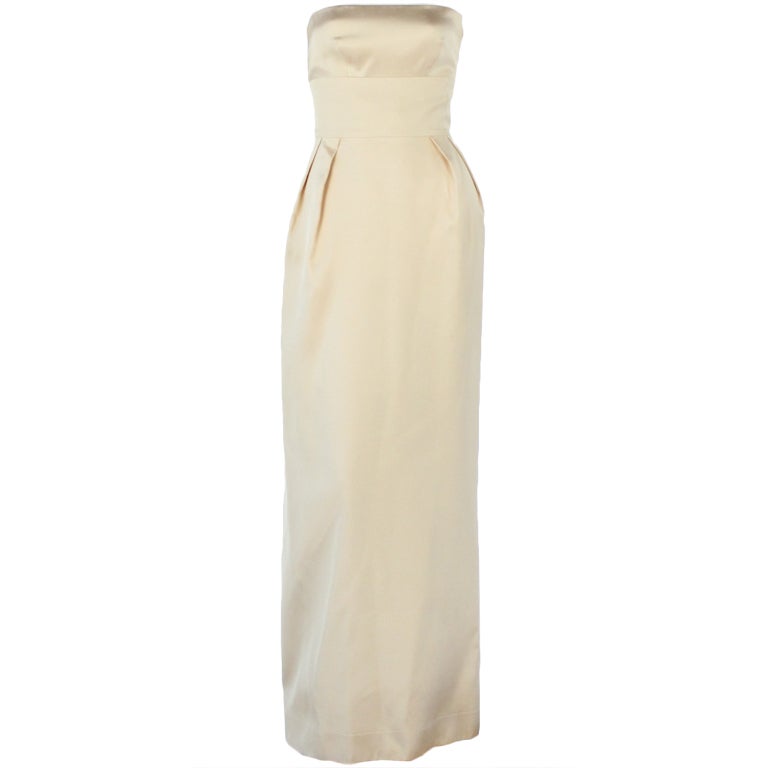 Jeanne Lanvin Light Yellow Duchesse Satin Strapless Elegant Gown For Sale