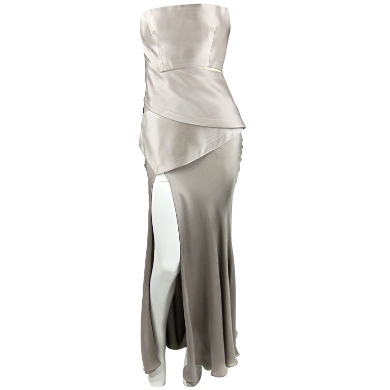 Halston silk charmeuse strapless gown For Sale