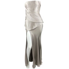 Halston Vintage Silk Charmeuse Strapless Gown with High Slit, Size 2