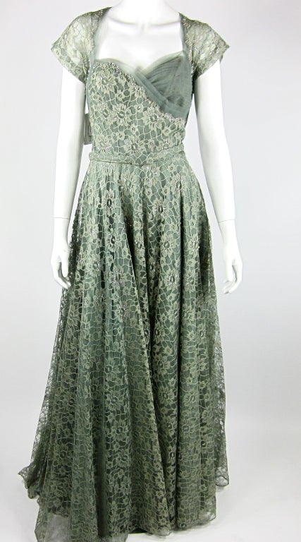 Late 30s Sage Lace Gown