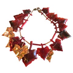 Vintage  Gerda Lynggaard Resin and Brass Leaves necklace