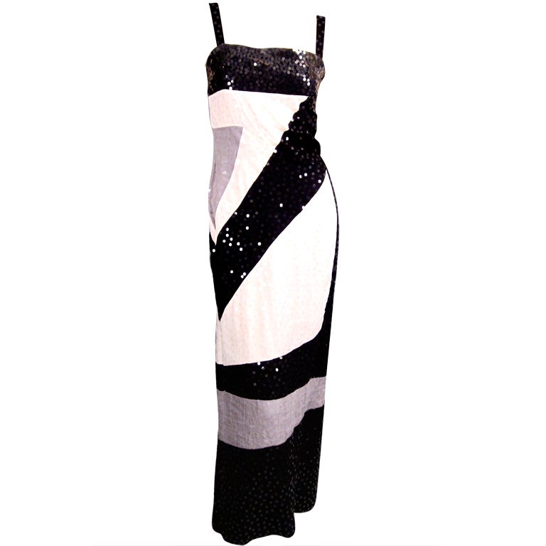 Vintage Givenchy black and white sequin spaghetti strap silk dress