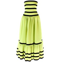 Vintage Oscar De La Renta Lime Green and Black Velvet Stripe Strapless Gown 4