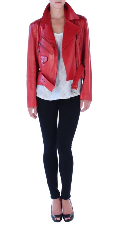 CELINE red motorcycle Jacket.
Shoulder seam to seam : 16 1/2