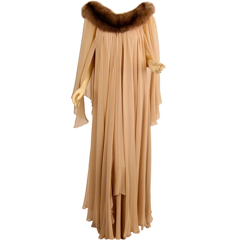 70s STAVROPOULOS  robe en soie avec col en renard