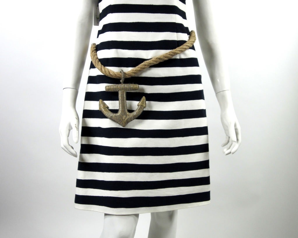 MOSCHINO CHEAP AND CHIC cotton white and navy blue stripe sailor dress.
