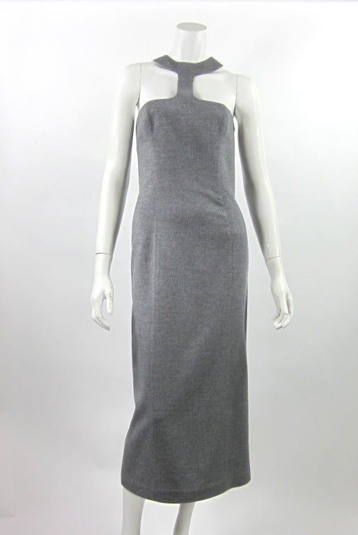 90s Thierry Mugler Gray double face wool sheath dress with cut out neck. Very chic and modern vintage 90s dress. Soft Wool fabric and dress is lined in silk.
tag size: 42 france (see exact measurement) MEDIUM size
Measurement; from collar to bust: