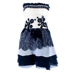 Vintage Christian Lacroix Creme and Black Strapless Silk Lace Cocktail dress 2