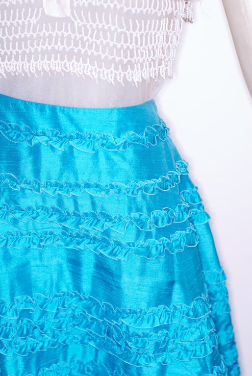 Women's Valentino Turquoise Silk Skirt and Tulle Beaded Top For Sale
