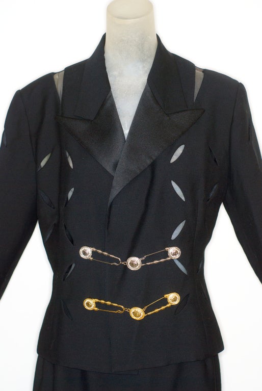 1990s Gianni Versace Couture Slashed and Safety Pinned Suit