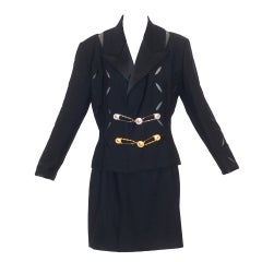 Vintage 1990s Gianni Versace Couture Slashed and Safety Pinned Suit