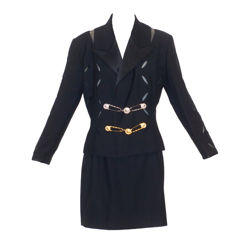 1990s Gianni Versace Couture Slashed and Safety Pinned Suit For Sale