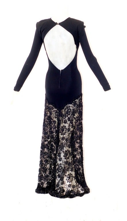 Vicky Tiel Fitted Jersey Gown with Sheer Lace Skirt In Excellent Condition In New York, NY