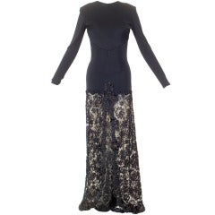 Vicky Tiel Fitted Jersey Gown with Sheer Lace Skirt