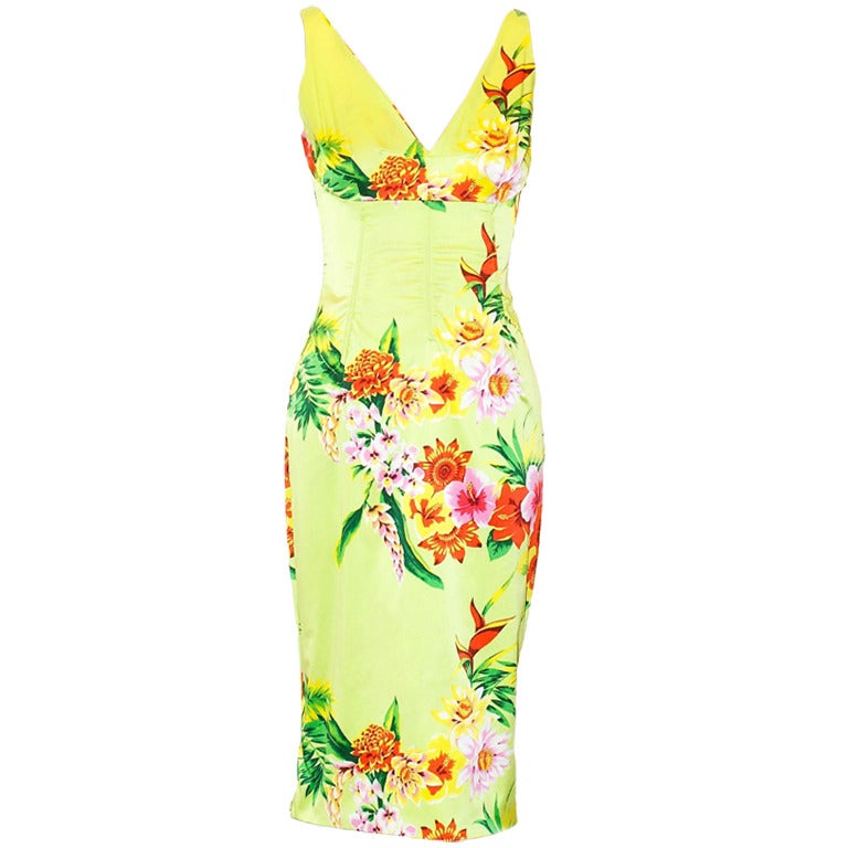 Dolce and Gabbana Tropical Print Corset Dress at 1stdibs