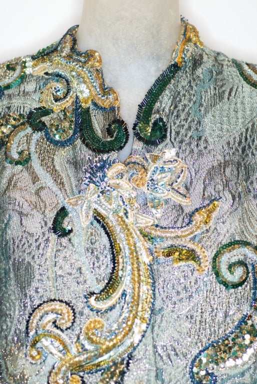 Fall/Winter 1990 Gianfranco Ferre Bead Embellished Brocade Jacket In Excellent Condition For Sale In New York, NY