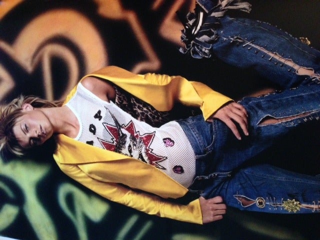Women's Spring 2001 Dolce & Gabbana Safety Pin and Graffiti Jeans Featured in 2001 Ad Campaign