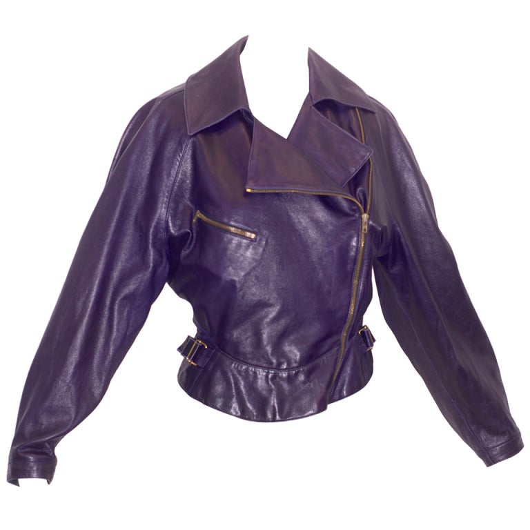 Alaia Deep Amethyst Leather Jacket For Sale at 1stDibs