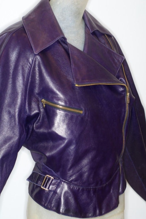 Alaia Deep Amethyst Leather Jacket In Excellent Condition For Sale In New York, NY