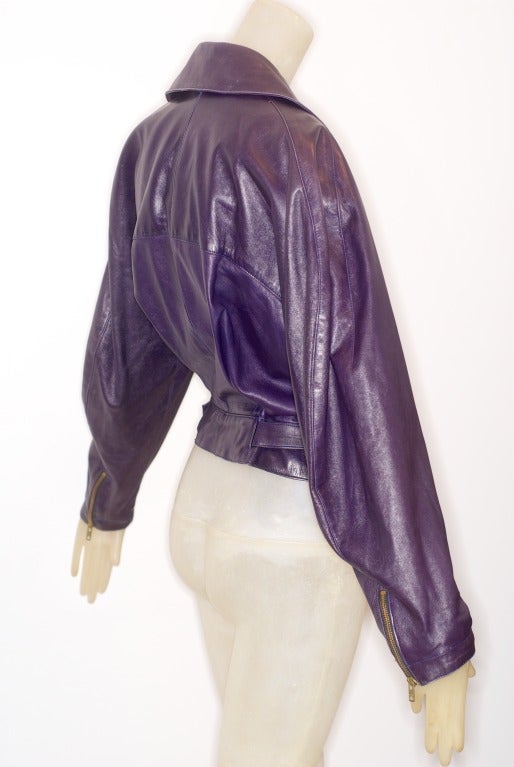 Alaia Deep Amethyst Leather Jacket For Sale 1
