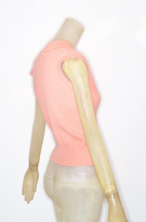 Chanel Sorbet Color Cashmere Tennis Sweater Vest with Pearl Buttons In Excellent Condition In New York, NY