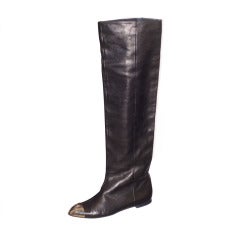 Karl Lagerfeld for Chanel Over-the-Knee Leather Boots with Metal CC  Toe