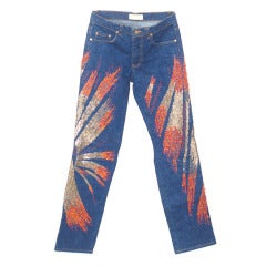 Roberto Cavalli Coral Beaded and Sequin Starburst Jeans