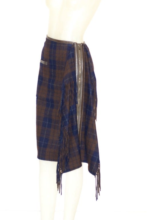 Hermes Cashmere and Leather Scarf Skirt with Zipper Detail