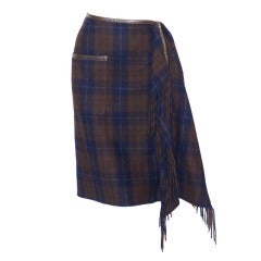 Hermes Cashmere and Leather Scarf Skirt with Zipper Detail