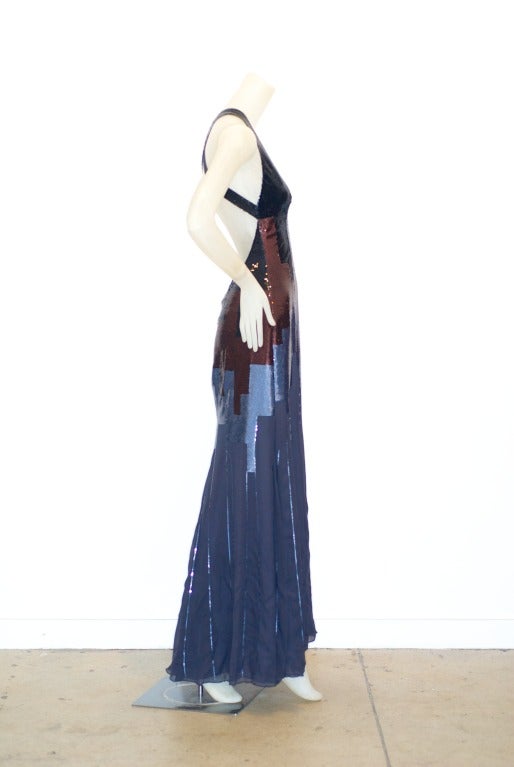 Versace Backless Sequin and Silk Chiffon Gown