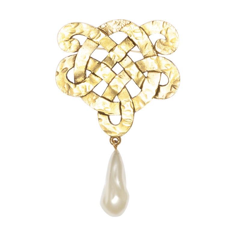 Chanel Brooch with a Large Pear Shaped Faux Pearl For Sale