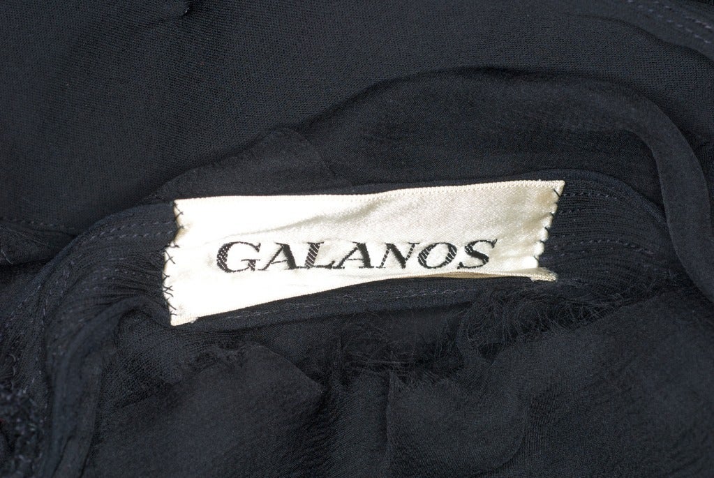 1970s Galanos Pleated Jumpsuit with Multi Strand Pearl Belt For Sale 4