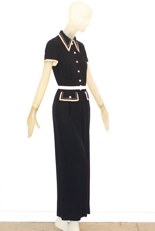 1970s Galanos Jumpsuit in Black and Cream In Excellent Condition In New York, NY
