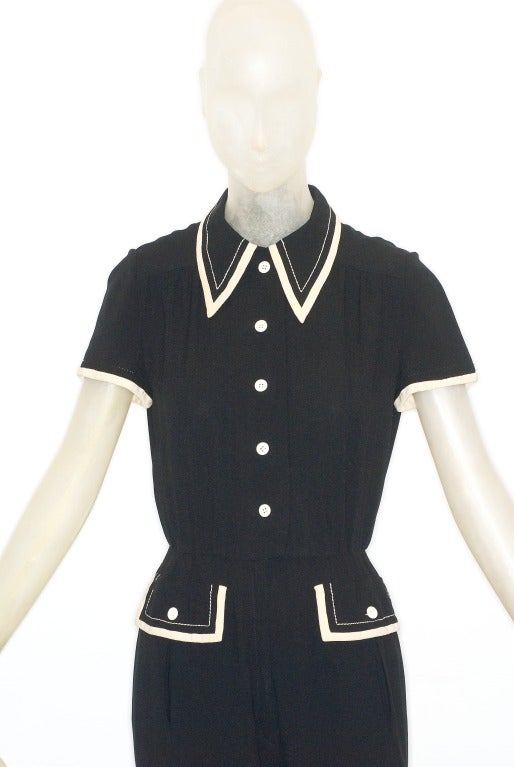 1970s Galanos Jumpsuit in Black and Cream 1