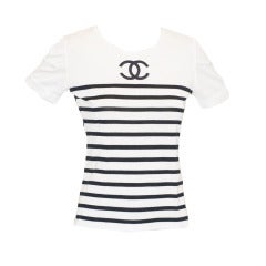 Chanel CC Logo Striped Tee Shirt