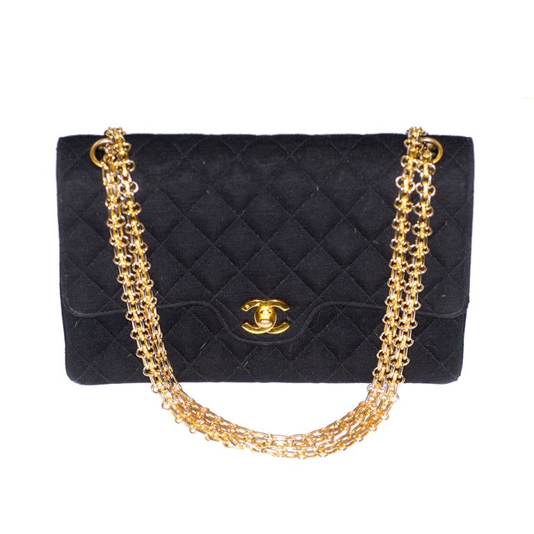Chanel Black Quilted Jersey Bag with Goldtone Hardware For Sale
