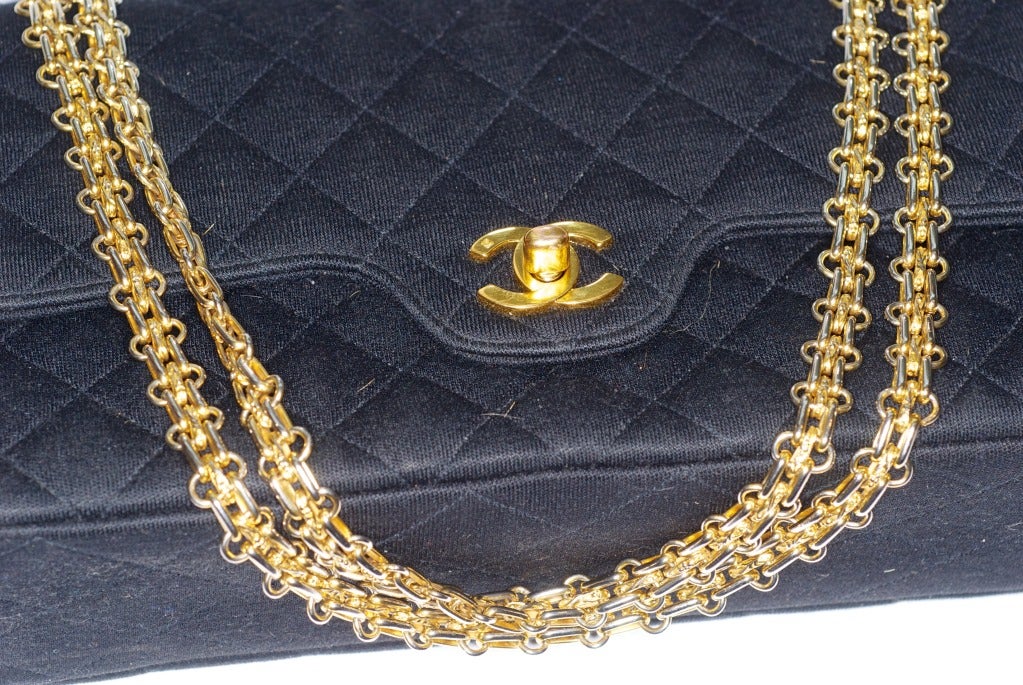 Chanel Black Quilted Jersey Bag with Goldtone Hardware In Excellent Condition For Sale In New York, NY