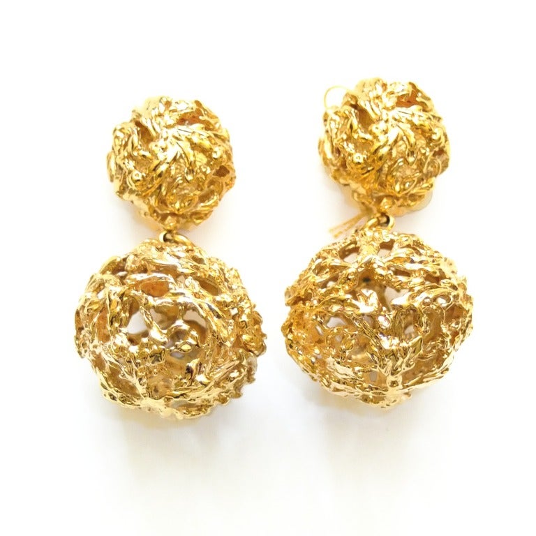 Yves Saint Laurent Gilt Openwork Ball Earrings