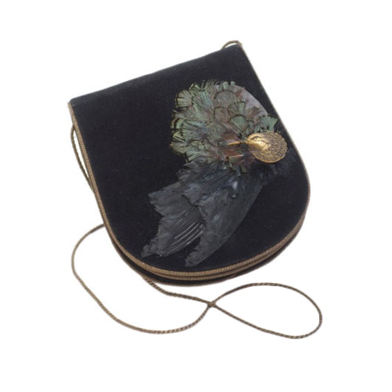 1980s Ungaro Feathered Velvet Bag For Sale