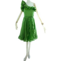 1960s One Shoulder Ruffled Dress