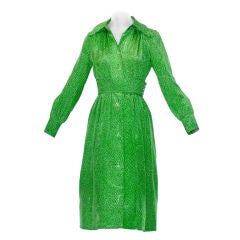 1970s Lime Colored Silk Galanos Dress