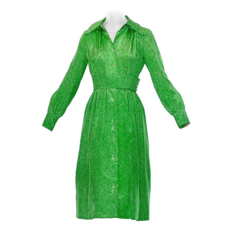 1970s Lime Colored Silk Galanos Dress at 1stdibs