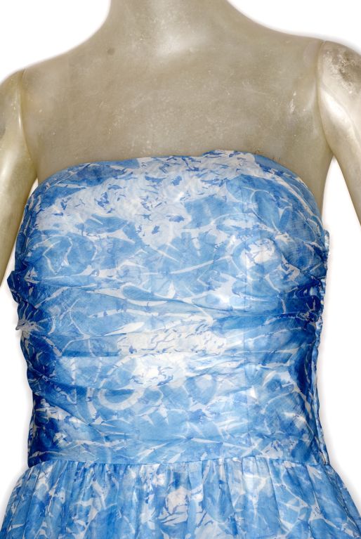 Women's 1970s Guy LaRoche Cornflower Blue Silk Organza Gown For Sale