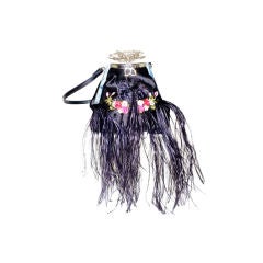 Valentino Feathered Silk Embroidered Purse with Rose Closure