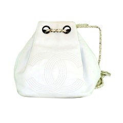 White Chanel Backpack with Classic Interlaced Chain