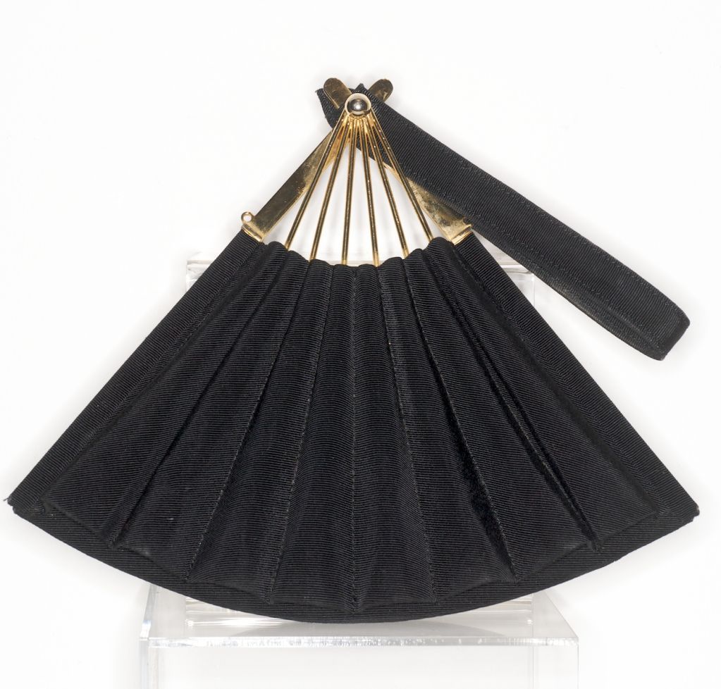 1980s Karl Lagerfeld Black Faille Fan Purse