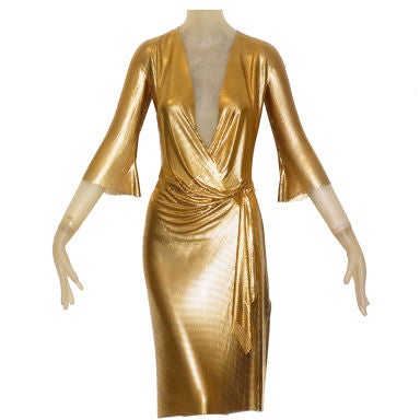 Gianni Versace Gold Draped Metal Mesh Dress at 1stDibs | oroton material,  oroton fabric, versace metal mesh dress