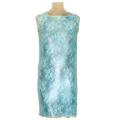 Gianni Versace Pale Blue Metal Mesh Sheath with Lace Overlay