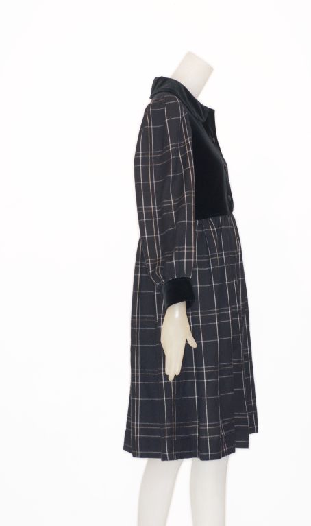 Yves Saint Laurent Black Velvet and Plaid Dress