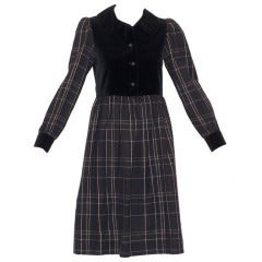 Vintage Yves Saint Laurent Black Velvet and Plaid Dress